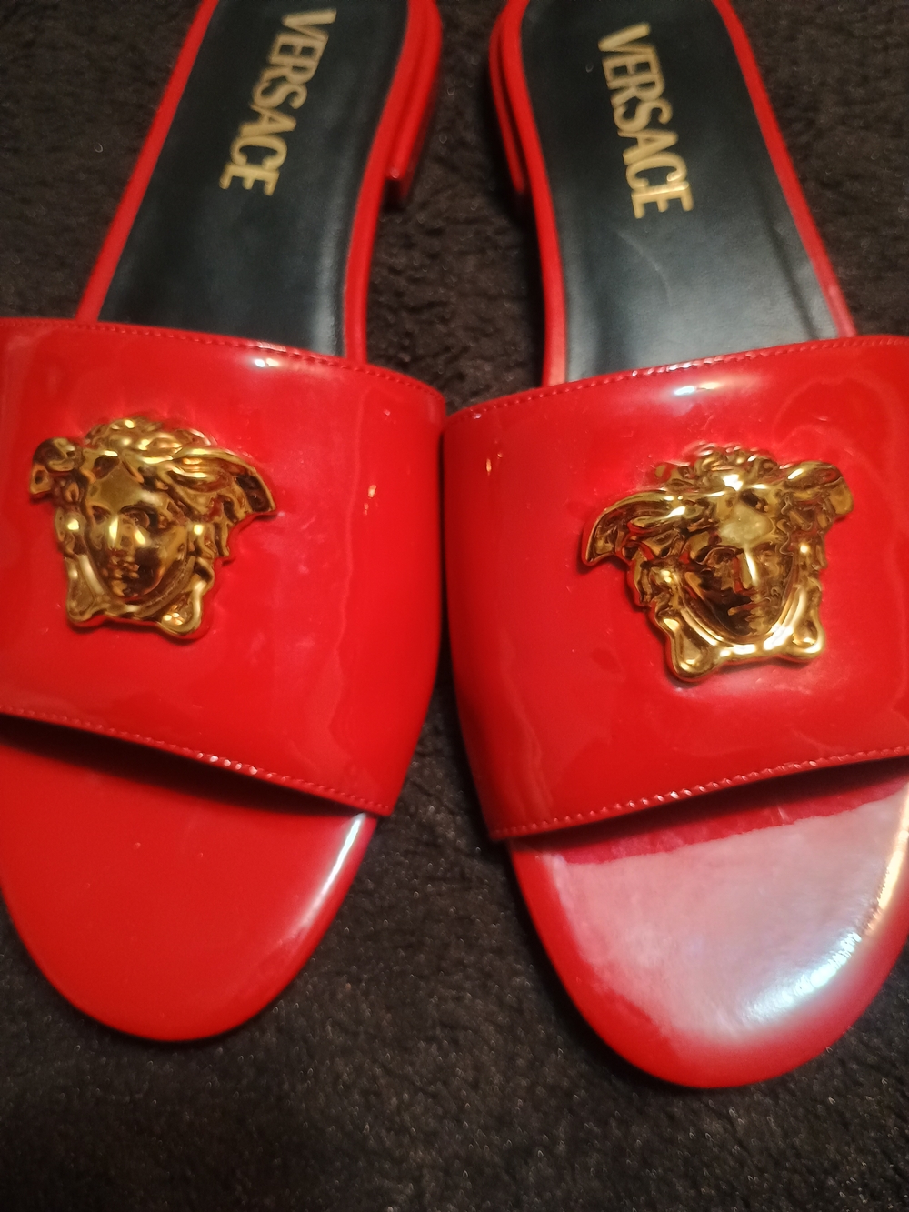 Versace Red Patent Leather Medusa Slide Sandals W/COA